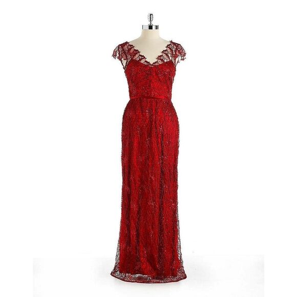 New! KAY UNGER Women's Lace Sequin Gown Dress Scarlet Red Size 8 - Picture 4 of 5